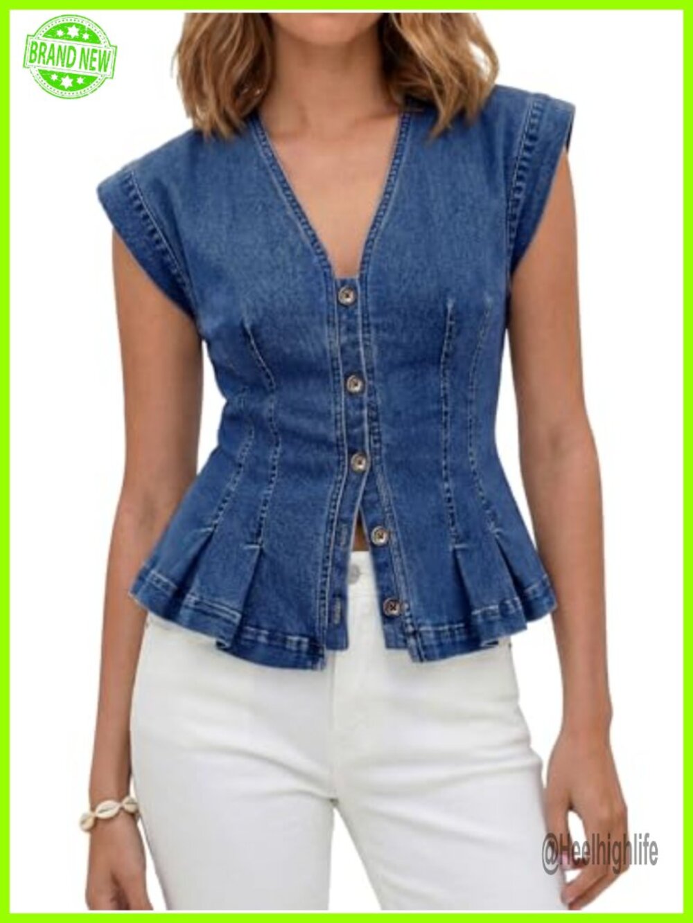 Y2K Fitted Pleated Denim Vest Sleeveless Casual Summer Top